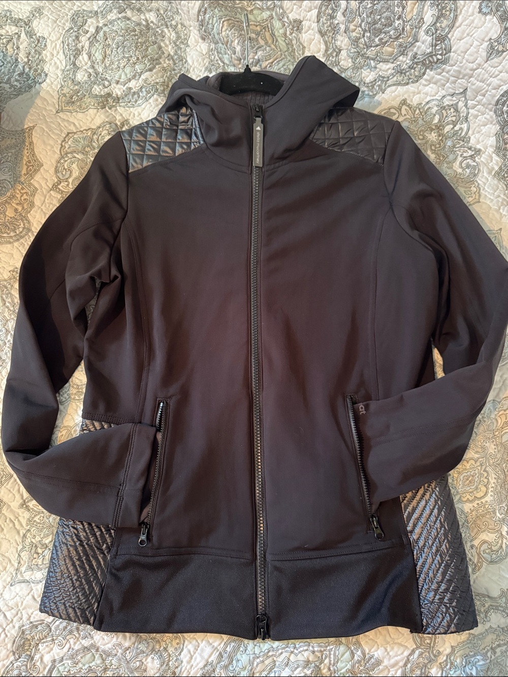Adidas / Stella McCartney Black Quilted-Panel Hooded Bomber Jacket